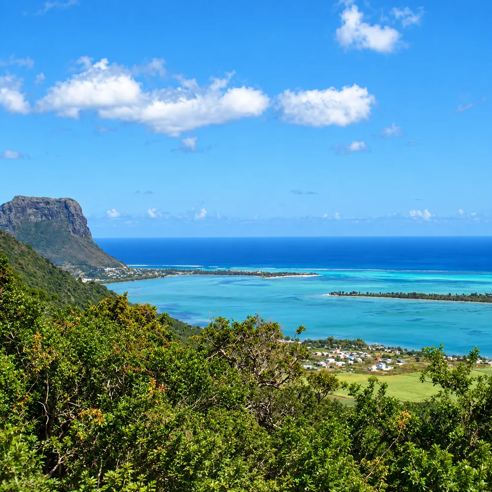 Le Morne Brabant and the south-west lagoon from the Chamarel viewpoint