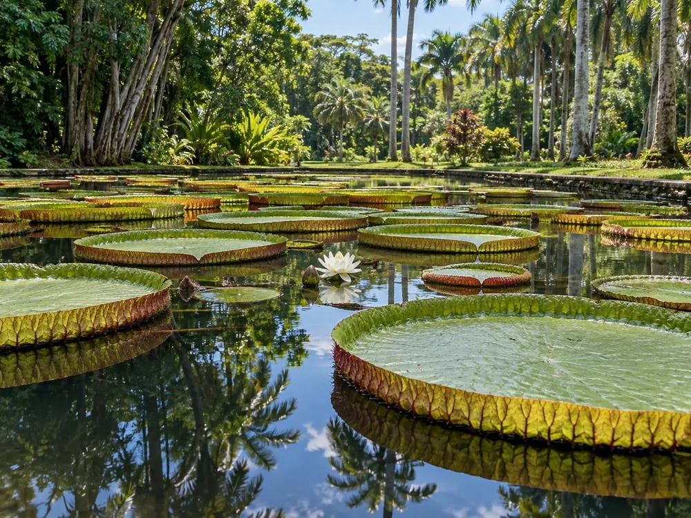 Nénuphars géants au jardin de Pamplemousses